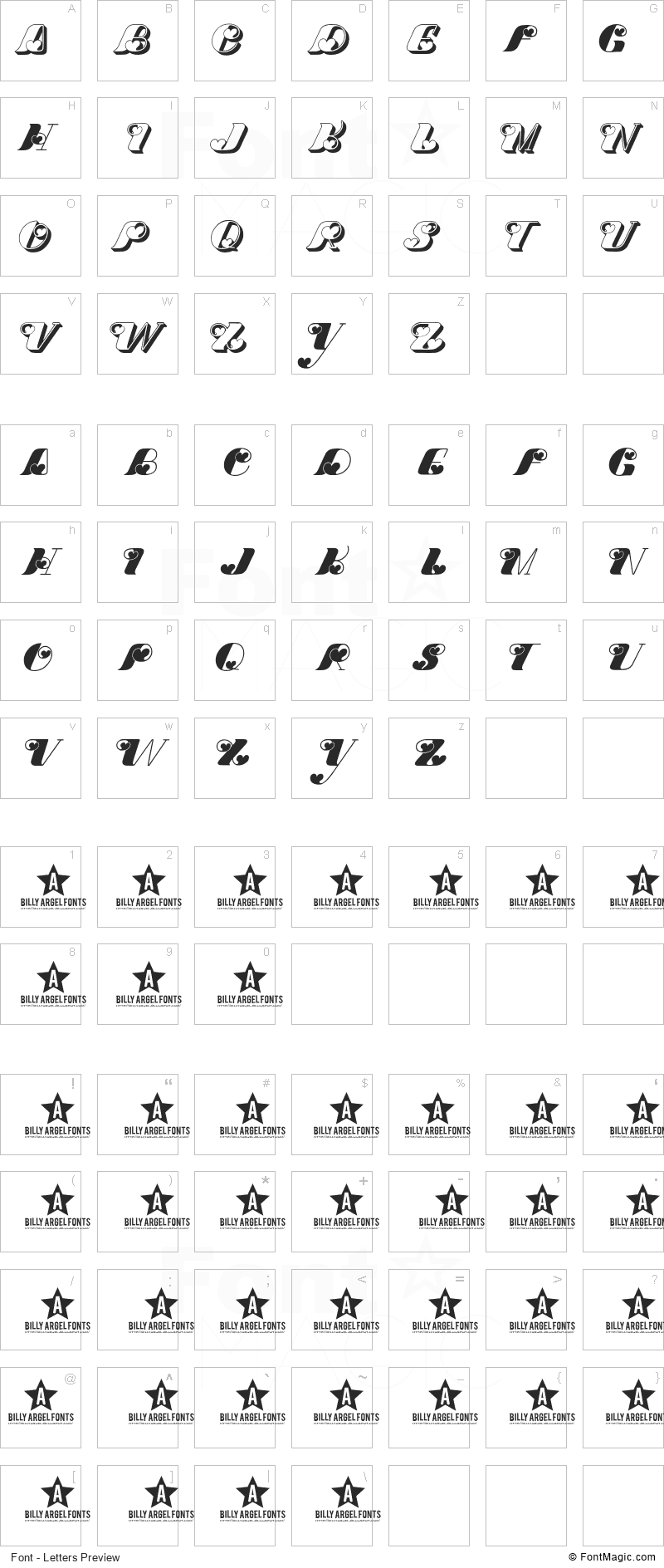 Dove Love Font - All Latters Preview Chart